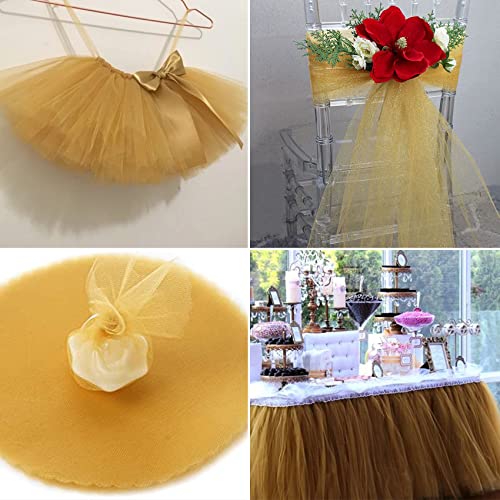 Gold Tulle Fabric Rolls 6 Inch by 200 Yards (600 feet) Fabric Spool Tulle Ribbon for DIY Gold Tutu Bow Baby Shower Birthday Party Wedding Decorations Craft Supplies