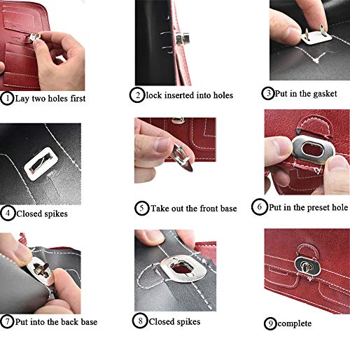HAHIYO Twist Purse Closure Turn Locks Clip Clasps Easy Install with Online Instructions Picture for Wallet Briefcase Clutch Handbag 1.5 Inch Length Thin Metal Light Weight Silver 6 Sets with Washers
