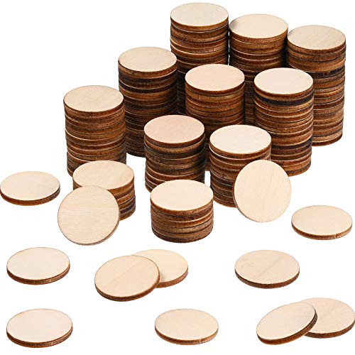 1000 Pieces Unfinished Wood Slices Round Disc Circle Wood Pieces Wooden Cutouts Ornaments for Wood Slices DIY Crafts and Decoration, 1 Inch in Diameter
