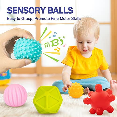 Jyusmile Baby Toys 6-12 Months, Montessori Toys for Babies 6-12 Months, Incl Stacking Building Blocks & Soft Infant Teething Toys & Sensory Balls for Toddlers 0-3-6-9-12 Months