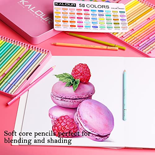 KALOUR Macaron Pastel Colored Pencils,Set of 50 Colors,Artists Soft Core,Ideal for Drawing Sketching Shading,Coloring Pencils for Adults Kids Beginners