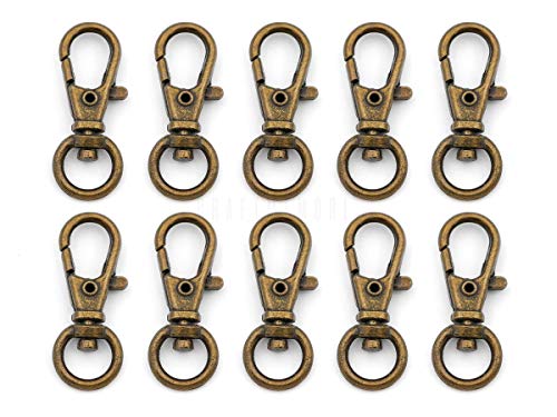 CRAFTMEMORE 50 pcs Swivel Clasps Lanyard Clips Snap Hook Metal Lobster Claw Clasp PLTN (Antique Brass)