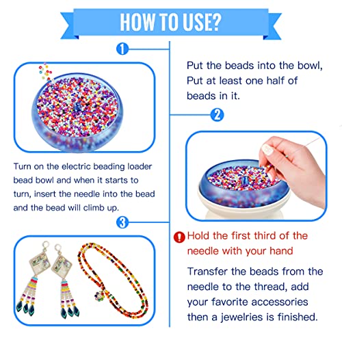 The Hobbyworker(Patented Product)Electric Bead Spinner Adjustable Speed Beading Bowl Spinner Kit Includes Beading Needles,Beading Thread,Needle Threader for Jewelry Making and Beading