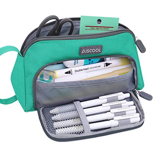 Aiscool Big Capacity Pencil Case Bag Pen Pouch Holder Large Storage Stationery Organizer for School Supplies Office College (Green)
