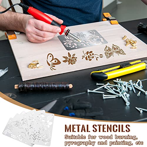 6 Pcs Mixed Letter Number Metal Stencils Plant Wood Burning Stencils Templates Alphabet Symbol Stainless Steel Stencils for Wood Carving Drawing Engraving Scrapbooking Journal Craft DIY(Plant Style)