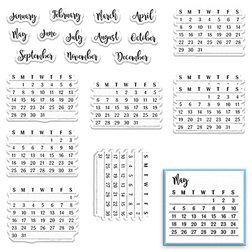 ALIBBON Calendar Clear Stamps for Card Making and Photo Album Decorations Mixed Calendar Planner Transparent Week Month Silicone Rubber Stamps for Card Making and DIY Scrapbooking