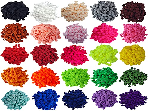yoyo Pom Pom Trim 25 Yards 25 Colors 12 mm Pom Pom Ball Fringe Trim Ribbon for Sewing Accessory Decoration DIY Crafts (Mixed Color 3)