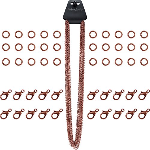 TecUnite 33 Feet Antique Red Copper Chain Link Necklace with 30 Pieces Jump Rings and 20 Pieces Clasps for DIY Jewelry Making (3x4mm)