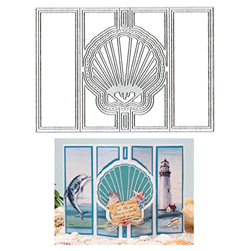 ALIBBON 3D Card Shape Die Cuts for Card Making and Scrapbooking, Pop-up Shell Cutting Dies Metal Template Molds, Geometric Background Die Cuts for DIY Photo Album Paper Embossing Crafting Decoration
