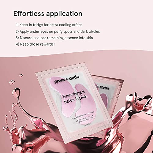 Under Eye Mask - (24 Pairs, Pink) Reduce Dark Circles, Puffy Eyes, Undereye Bags, Wrinkles - Gel Under Eye Patches, Vegan Cruelty-Free Self Care by grace and stella