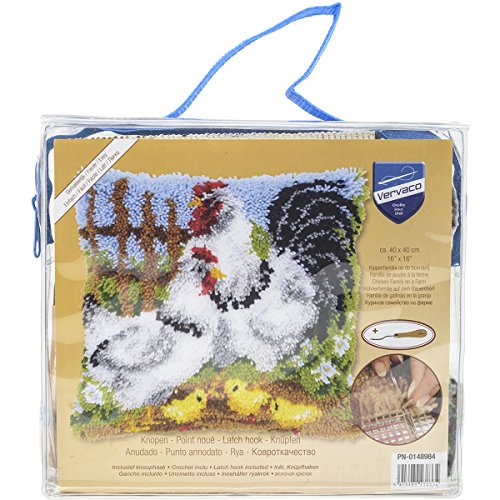 Vervaco Chicken Family on a Farm Cushion Latch Hook Kit, 16" by 16"