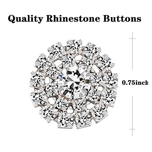 Wholesale 24PCS 20MM Small Crystal Rhinestone Buttons Decorative Silver Circle Rhinestone Button Embellishments Flatback DIY Crafts for Wedding Decoration, Hair Accessories