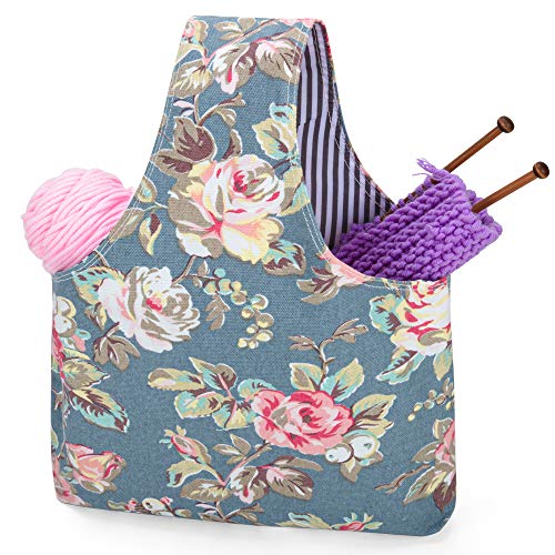 Teamoy Knitting Tote Bag(L12.2 x W7.5), Travel Project Wrist Bag for Knitting Needles(up to 11 Inches), Yarn and Crochet Supplies,Perfect Size for Knitting on The Go (Small, Peony)