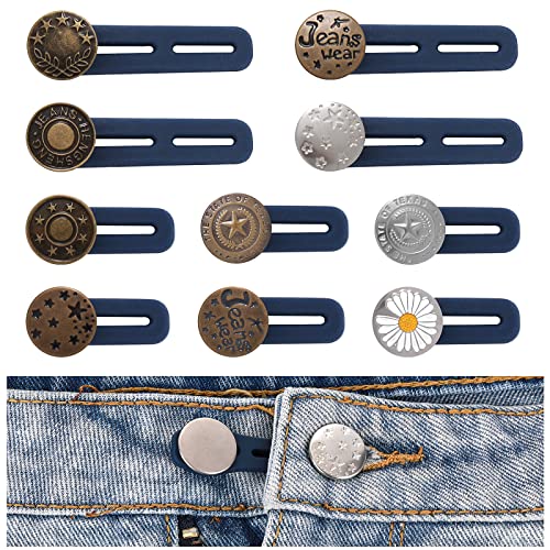 Abeillo 10 Pack Pants Expander Button, 10 Styles Jeans Waist Extender Button for Men and Women, Collars/Cuffs No Sew Metal Adjustment Buttons for Extender Jeans Pants Collar, Dress Shirts