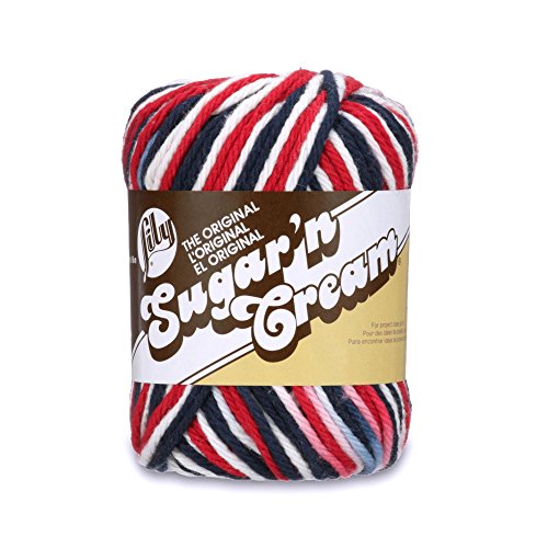 Lily Sugar 'N Cream The Original Ombre Yarn, 2oz, Gauge 4 Medium, 100% Cotton, Red White Blue - Machine Wash & Dry