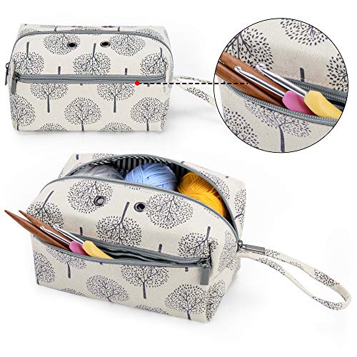 Luxja Small Yarn Storage Bag, Portable Knitting Bag for Yarn Skeins, Crochet Hooks, Knitting Needles (up to 8 Inches) and Other Small Accessories (Small, Trees)