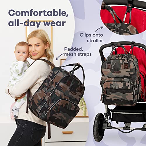 RUVALINO Diaper Bag Backpack, Multifunction Travel Back Pack Maternity Baby Changing Bags, Large Capacity, Waterproof and Stylish, Green Camo