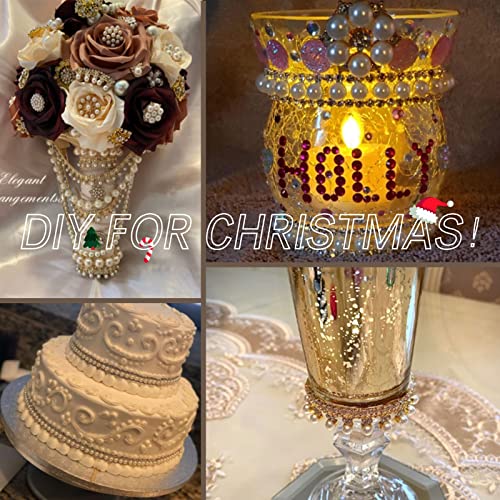 Jerler 1 Yard Pearl Tassel Rhinestone Trim, Inlaid Pearl Beaded Chain, Crystal Applique Ideal for DIY and Wedding Party Decoration Bridal Embellishments, 0.55" Width (Tassel-2)