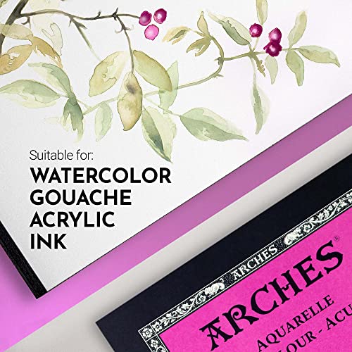 Arches Watercolor Pad 10x14-inch Natural White 100% Cotton Paper - 12 Sheet Arches Hot Press Watercolor Paper 140 lb Pad - Arches Art Paper for Watercolor Gouache Ink Acrylic and More