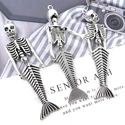 Honbay 4PCS Alloy Mermaid Skeleton Charms Pendant for Jewelry Making or DIY Crafts