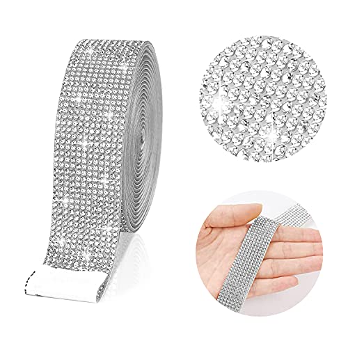 4 Rolls Self-Adhesive Crystal Rhinestone Diamond Ribbon DIY Decoration Sticker with 2 mm Rhinestones for Crafts White Ribbon for Valentine's Day DIY Gifts /Cake/Wedding/Vase/Party/ Event Car Phone