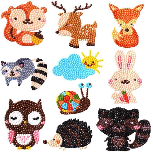 10 Pcs 5D DIY Kids Animal Diamond Painting Stickers Beginner Diamond Painting Kits, Digital Diamond Paint by Numbers Diamonds for Children Adult Beginners - Funny & Colorful.