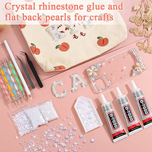 B-7000 Clear Rhinestone Glue and Flat Back Pearls for Craft, Shynek 4Pcs 25ML Crystal Jewelry Glue with 10000PCS AB White Pearl Rhinestones for Tumblers, Nails, Fabric, Crafts