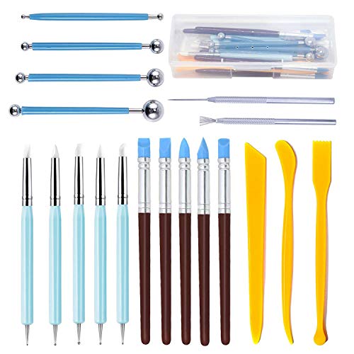 Polymer Clay Tools,Augernis 19PCS Modeling Clay Sculpting Tools with Plastic Case for Kid's After School Pottery Sculpture Classes,Cake Fondant Decoration,Clay,Ceramics Artwork