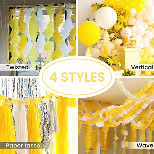 PartyWoo Crepe Paper Streamers 6 Rolls 492ft, Pack of Orange, Dot, Yellow, Pastel Yellow, Ivory and White Crepe Paper for Birthday Decorations, Baby Shower Decorations (1.8 Inch x 82 Ft/Roll)