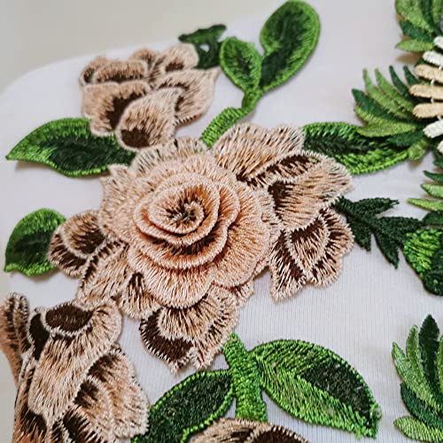 Embroidery Applique Chest Flower Embroidery Three Dimensional Hollow Out Manual Applique Sewing Lace Clothing Accessories (Light Brown)