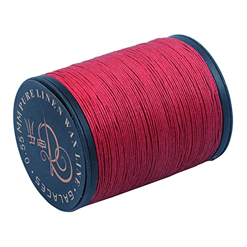 FANDOL 100% Natural Linen Thread 804 feet Waxed Thread for Bookbingding, Leather Sewing, Beading or Macrame (Dark Red)