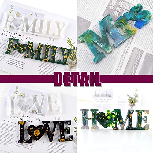 4 Pcs Letters Resin Molds, Mr & Mrs Love Home Family Sign Crystal Resin Casting Molds, Epoxy Resin Molds for DIY Home Wall Table Decoration/Thanksgiving Christmas Gift Ideas