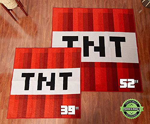 Minecraft Red TNT Block Square Area Rug | Official Video Game Collectible | Indoor Floor Mat, Rugs For Living Room and Bedroom | Home Decor For Kids Room, Playroom | 52 x 52 Inches