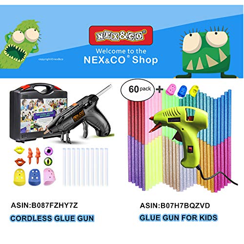 NEX&CO Glow in The Dark Glue Sticks, Bulk Value Pack 60 Count Hot Glue Gun Sticks with Storage Case, Small Size 4" 0.27 Diameter Clear, Perfect for Low and High Temp All Purpose Glue Guns