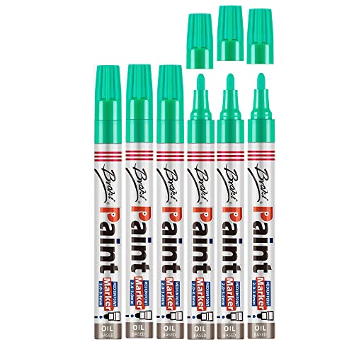 Green Permanent Markers,Oil Based Paint Pens,Quick Drying And Waterproof Medium Tip Marker Pens For Metal,Plastic,Wood,Glass,Stone,Pottery,Fabric,Mugs-6 Count