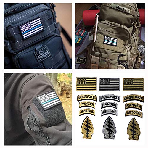 Military Patches, Tactical American Flag Patches Special Forces Ranger Airborne Badges 5 Pieces Hook and Loop Embroidered Morale Patch (Army Green)