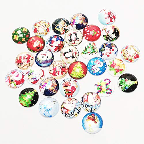Libiline 50pcs 12mm(1/2") Assorted Styles Christmas Snow Man Tree Claus Jingle Bell Glass Button Flatback Flat Backs Button Glass Cameo Cabochon Phonecover Scrapbooking DIY Craft (12mm(1/2"))