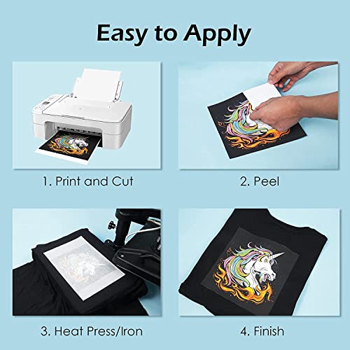 A-SUB Inkjet Printable Iron On Heat Transfer Paper for Dark Fabrics,10 Sheets 8.5x11 Inch, Make Custom T Shirts,Totes,Bags