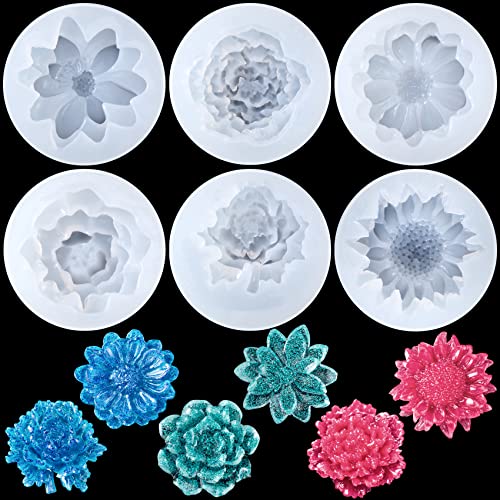 PAGOW 6pcs Mini Mirror Flower Resin Mold, Silicone 3D Flower Crystal DIY Casting Molds, for Earring, Jewelry Pendants Making Tool（6 Different Size）