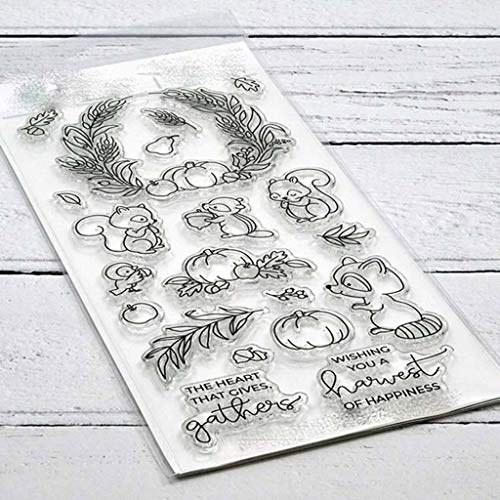 BUZHI Cutting Dies Squirrel Pumpkin Seal Silicone Stamps Metal Cutting Dies with Stamps Set for Card Making Scrapbooking Carbon Steel Wedding Embossing Template DIY Craft Decor Gift