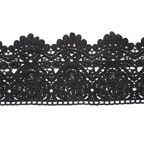 Trimscraft 3-1/2 Inches Wide in Black Cotton Embroidered Eyelet Lace Trim Ribbon for Garment Home Decor DIY Craft Supply by 5 Yards