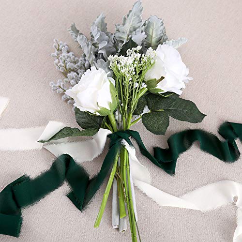 DreamBuilt Handmade Fringe Chiffon Silk-Like Ribbon 1.5" x 3Yd Green Shade Ribbons Sample Swatch Chart for Wedding Invitations, Bouquets, Gift Wrapping(Dark Green/Forest Green/Mint Green/Ivory)
