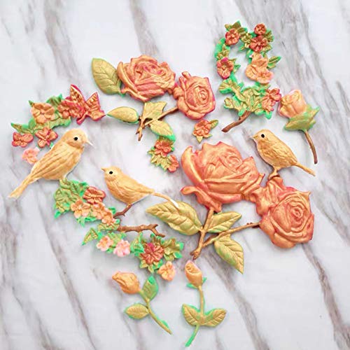3 Pack Butterfly Rose Flower Stems Birds Blossoms Silicone Fondant Mold, for Making Chocolate Fondant Jelly Polymer Clay Soap Crafting DIY Projects and Cake Decoration