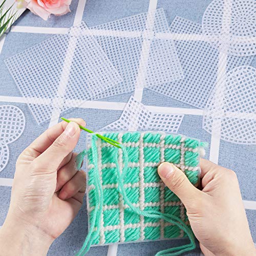 Pllieay 36 Pieces Mesh Plastic Canvas Sheets Kit Including 30 Pieces 6 Shapes 3 Inch Plastic Canvas and 6 Pieces Rectangular Plastic Canvas, Embroidery Tools for Embroidery Plastic Canvas Craft