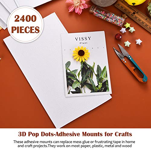 2400 Pieces Foam Dots Dual-Adhesive 3D Foam Tapes Foam Pop Dots Adhesive Mount for Craft DIY Art or Office Supplies, 12 Sheets, Round (0.4 Inch)