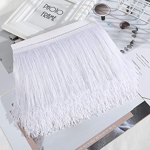 AWAYTR 10 Yards Sewing Fringe Trim - 12in Wide Tassel for DIY Craft Clothing and Dress Decoration (White, 12 Inches Wide)