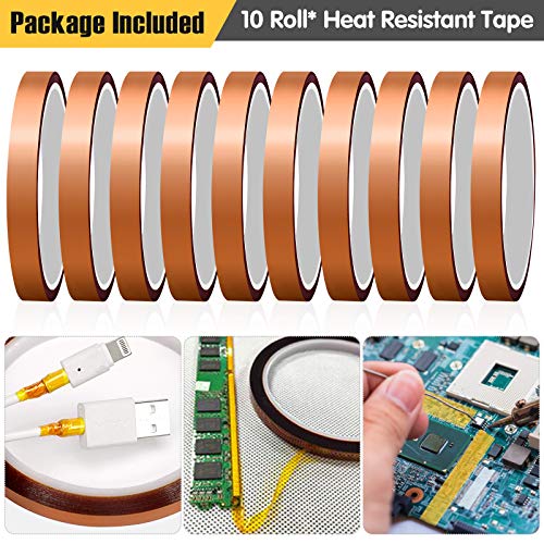 10 Rolls Heat Resistant Tapes for Sublimation, 10mm X 33m 108ft Heat Press Tape for High Temperature Heat Transfer for Sublimation on Coffee Mugs, Adhesive Vinyl No Residue, Electronics, Soldering