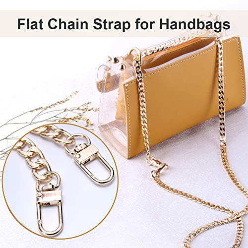 2Pcs 47 Inch Purse Flat Chain Strap Shoulder Crossbody Replacement Straps with Metal Buckles Gold Chain Strap for Purse Crossbody Handbag