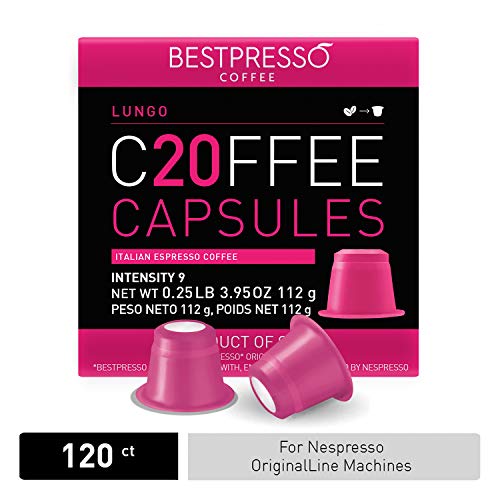 Bestpresso Coffee for Nespresso Original Machine 120 pods Certified Genuine Espresso Lungo Blend (High Intensity) Pods Compatible with Nespresso Original 60 Days Satisfaction Guarantee