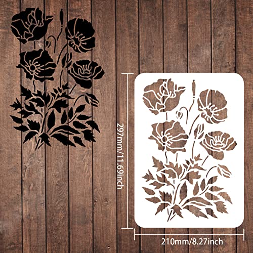 FINGERINSPIRE Wild Flower Stencils for Painting 11.7x8.3 Inch Large Flower Stencil for Walls Leaf Flower Blossom Stencils Reusable Drawing Stencils for Painting on Wood Wall Canvas Furniture Card